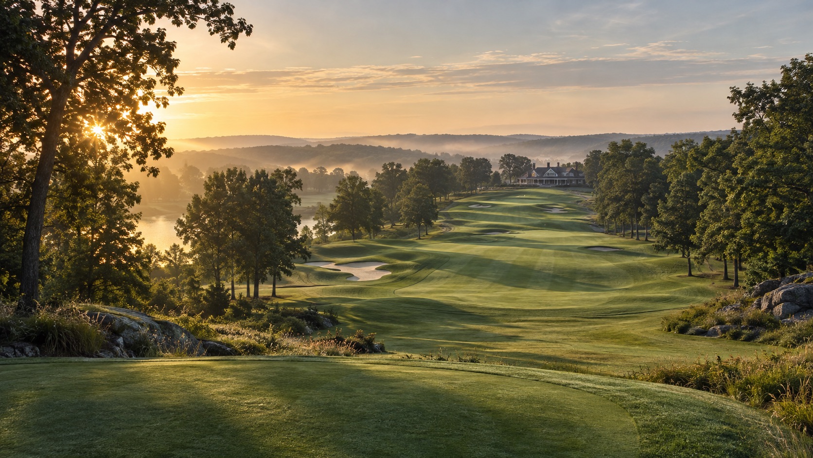 A sunlit golf course ready for the next round